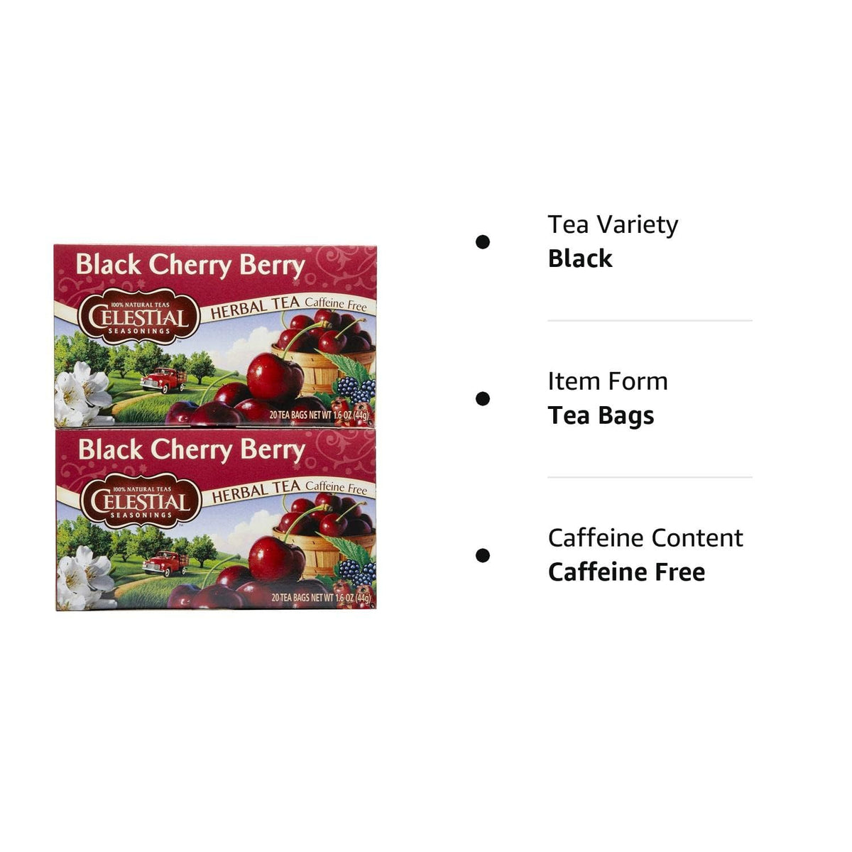 Celestial Seasonings Black Cherry Berry / 20 Count (Pack of 2) / 2 Tea Samplers