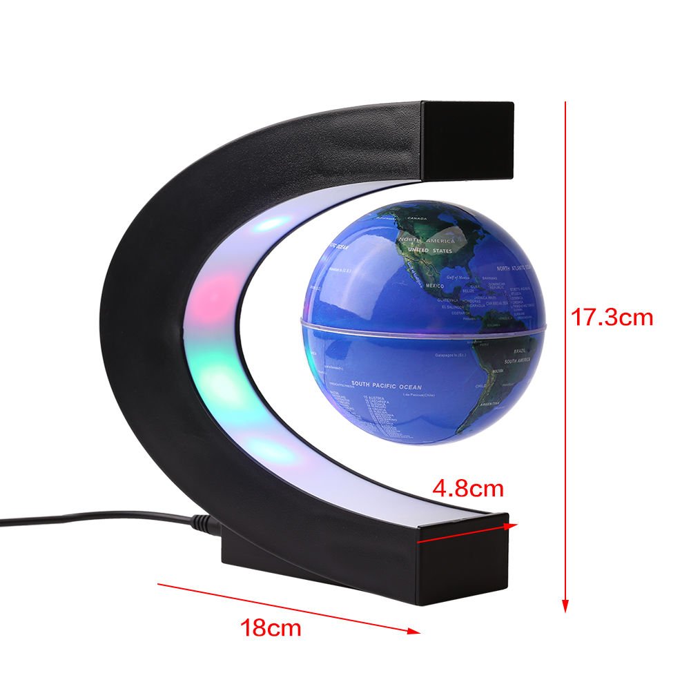 Magnetic Levitation Floating Globe World Map with C Shape Base (Blue 3" Globe) by FUGEST – Acrylonitrile Butadiene Styrene (ABS), Blue 3" Globe, Model F- CG