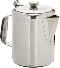 Winco 70 oz Short Spout Stainless Steel Beverage Server | Short spout for precise pouring, Hinged top for easy refills, Great for Coffee, Tea, Water and Beverage Service
