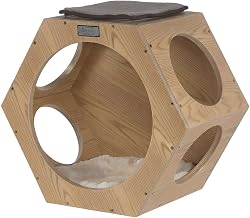 Solid Wood Cat Tree Wall Shelf Set, Hexagon Condo Wall-Mounted Cat Climbing Perch and Scratcher for Multi-Cat Indoor Homes