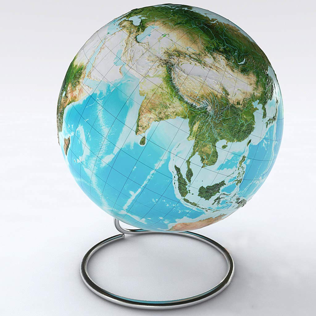 Raised Relief Globe of The Earth 54 Inch Diameter by NA – Metal, Model EARTH-135-S-R-C-N