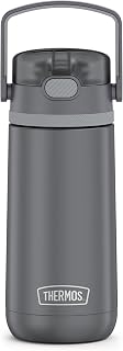 FUNTAINER 14 Ounce Stainless Steel Vacuum Insulated Kids Straw Bottle with Flip-up Straw by THERMOS – 12 Ounces, Stainless Steel, Gray, Model TS4350GY6