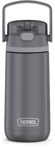 FUNTAINER 14 Ounce Stainless Steel Vacuum Insulated Kids Straw Bottle with Flip-up Straw by THERMOS – 12 Ounces, Stainless Steel, Gray, Model TS4350GY6