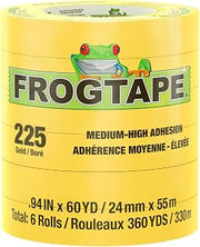 FrogTape 225 Gold Moderate Temperature Performance Grade Masking Tape, Medium-High Adhesion, 24mm x 55m, 6 Rolls per Pack