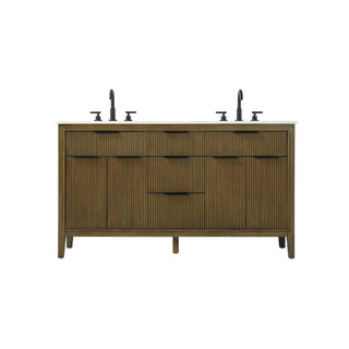 60" Double Bathroom Vanity in Hazel Oak by Elegant Kitchen and Bath – unspecified, Aluminum, Oak, Model VF29860DHO
