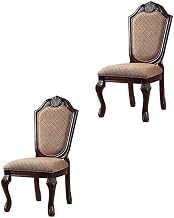 Furnifact Fabric-Upholstered Rubber Wood Side Chair, Armless Upholstered Dining Chairs for Dining Room, Transitional Chairs for Dining Table, Fabric & Espresso, Set of 2