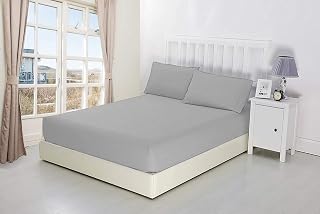 1 Piece Fitted Sheet 100% Long Staple Cotton 800 Thread Count Silver King Size Only Fitted Sheet Extra Soft, Durable Fit Mattress Up to 12" Fully Elastic Deep Pocket(Silver, King Size)
