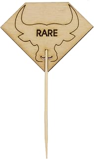 PacknWood 209BBRUMPYR Diamond Shaped Steak Markers with Bull Head Rare - H:3.7in W:2.1in - 1000 pcs