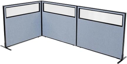 Global Industrial 48-1/4"W x 42" H Freestanding 3-Panel Corner Room Divider with Partial Window, Blue