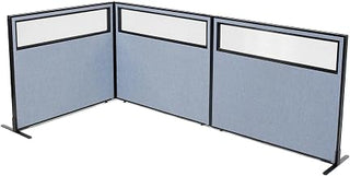 Global Industrial 48-1/4"W x 42" H Freestanding 3-Panel Corner Room Divider with Partial Window, Blue