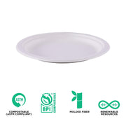 Compostable Vanguard 9" Paper Plates by ECO PRODUCTS – 9", molded fiber, White, Pack of 500, Model EP-P013NFA