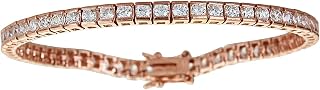 Sterling Silver Rose 3mm Round Cut Channel Set Cubic Zirconia Tennis Bracelet