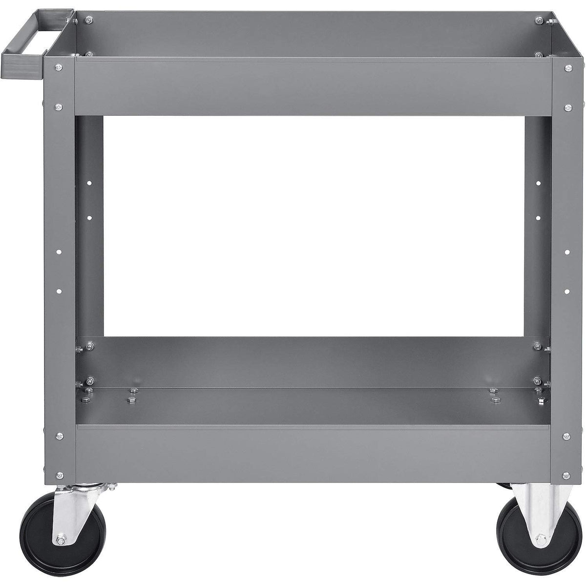 2 Shelf Deep Tray Steel Stock Cart by Global Industrial – 3.5"L x 16"W x 32"H, 12-Gauge Steel, Gray, Model 988835