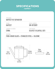 Baffect Glass Fat Separator With Strainer, 4 Cups, Transparent