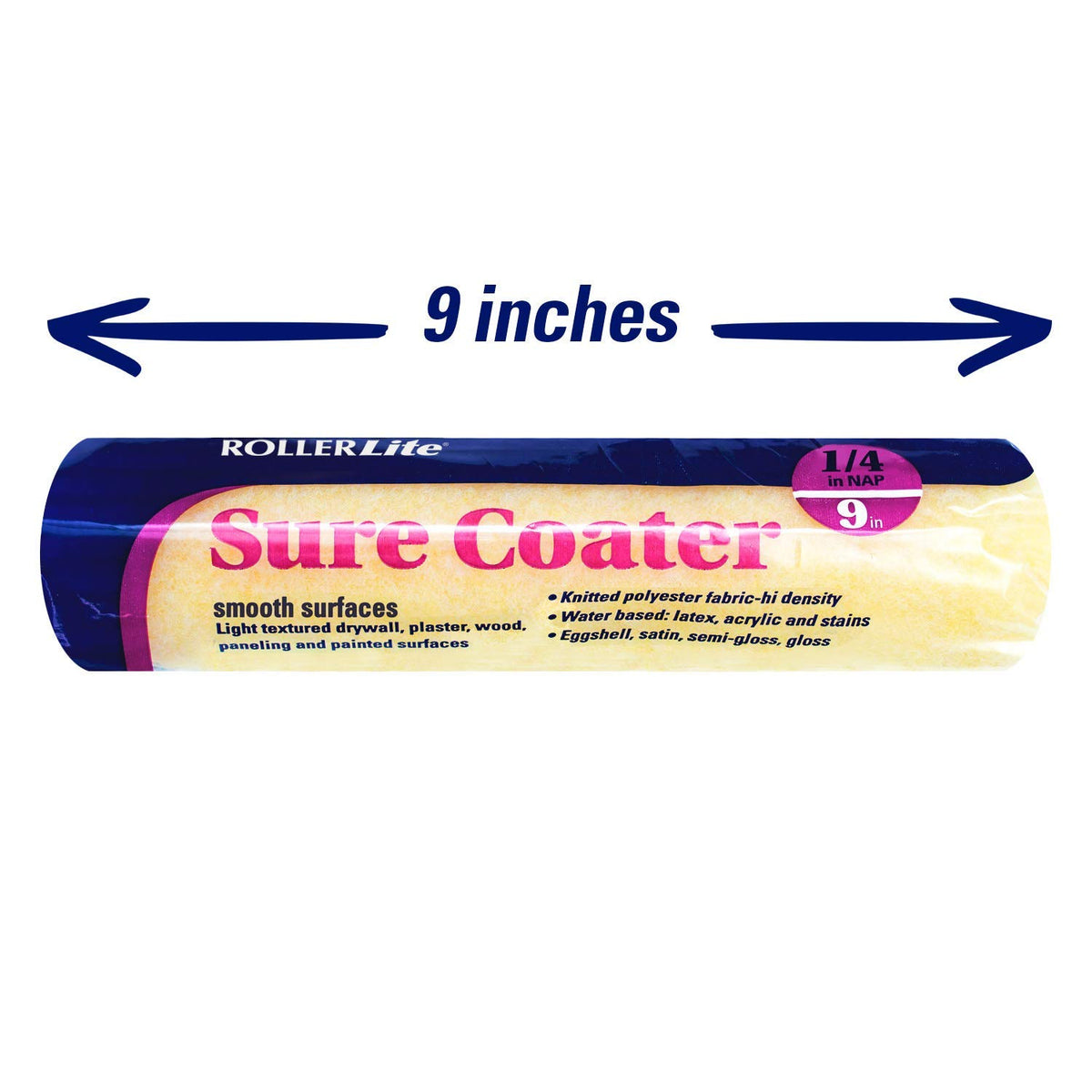 RollerLite Sure Coater High Density Polyester Standard Roller Cover for Smooth Surfaces by Roller Lite – 1/4-Inch NAP, polyester, White, Model 9SC025