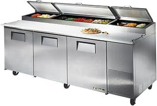 True TPP-93 93" 3-Door Refrigerated Pizza Prep Table | (12) 1/3 Pan