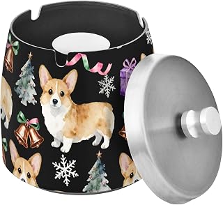 Corgi Snowflake Splash Ashtray with Lid, Outdoor Ashtrays for Patio