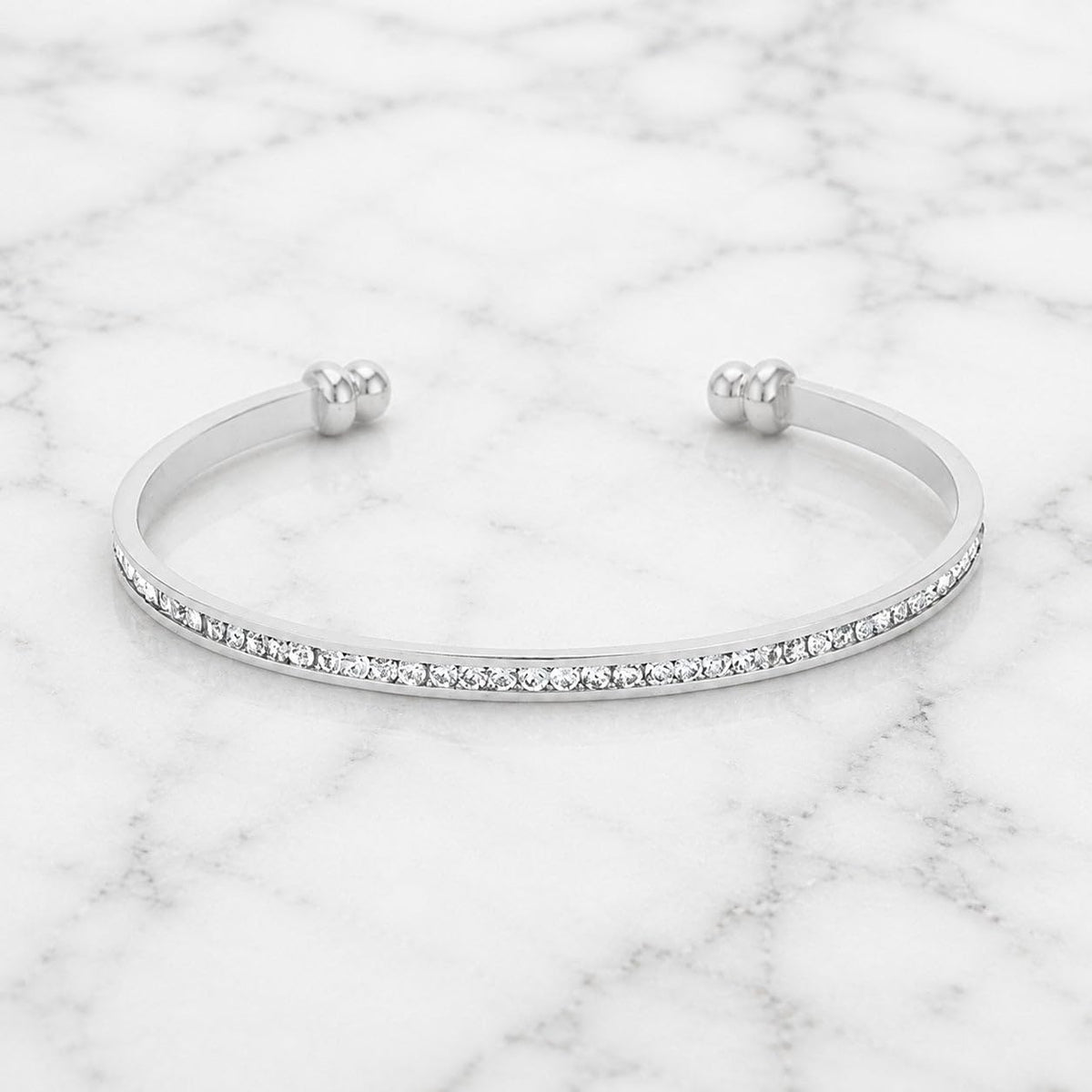 Channel-Set Clear Crystal Open Cuff Bracelet by Generic – Small, Metal, Rhodium, Model BC00072R-C02