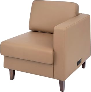 Flash Furniture Hercules LeatherSoft Right Arm Reception Chair, Cognac | 2 AC Outlets, USB Ports, USB-C Ports, Solid Wood Legs, Adjustable Floor Glides