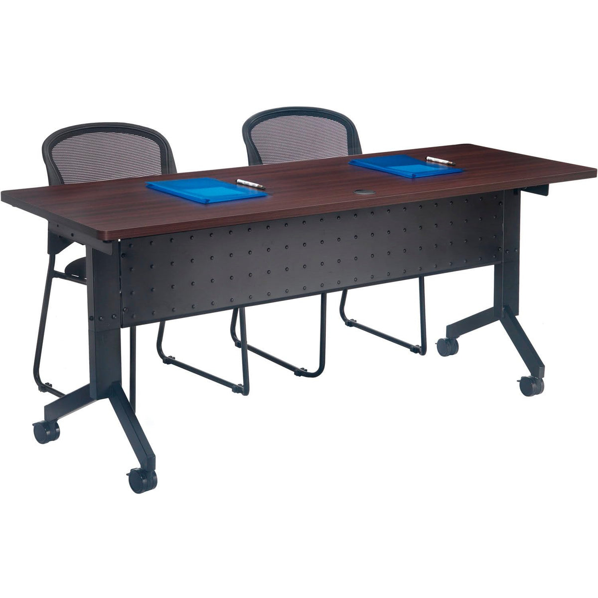 Interion Mobile Flip-Top Training Table with Modesty by Global Industrial – Engineered Wood, Walnut, Model 695125WN