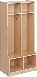 ECR4Kids 2-Section Coat Locker with Bench and Cubby Storage, Classroom Furniture, Natural