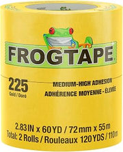 FrogTape 225 Gold Moderate Temperature Performance Grade Masking Tape, Medium-High Adhesion, 72mm x 55m, 2 Rolls per Pack