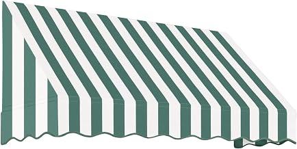 AWNTECH 10.38 FT. SAN Francisco Fixed Awning 124.5 in. W X 24 in. H X 48 in. D Acrylic Fabric in Forest/White Stripe SF24-10FW