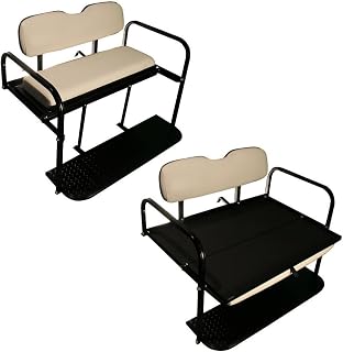 Performance Plus Carts Golf Cart Rear Flip Seat Kit, White Cushions | Compatible with EZGO TXT 1994.5-Up Models, Folding Steel Frame Rear Back Seat with Cargo Deck