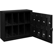 2-Tier 8 Door Tablet Cell Phone Locker Keyed Lock & Hasp by Global Industrial – 28-1/2"W x 11-1/4"D x 26-3/4"H, Alloy Steel, Black, Model 493330BK