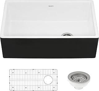 Ruvati Black and White 30-inch Fireclay Farmhouse Offset Drain Kitchen Sink Single Bowl - RVL4018RBW