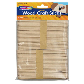 Jumbo Natural Craft Sticks by Pacon – 6" x 0.75", Wood, Natural, Pack of 100, Model CK-367601