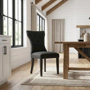Wooden Parsons Dining Chair with Upholstered Seat by Furnifact – Wood, Black, Pack of 2
