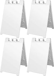 Plasticade Signicade Portable Storable Folding Heavy Duty Plastic A-Frame Double-Sided Sidewalk Sign with Locking Hinges, White (4 Pack)