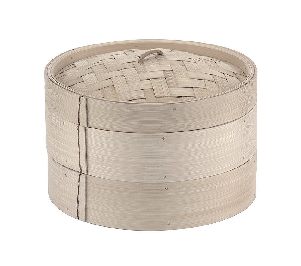 World Cuisine 6-1/4-Inch Bamboo Steamer Set by PADERNO – 6 1/4in, Bamboo, Gray, Model 49603-15