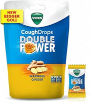 Vicks Cough Drops Double Power New & Improved, Bigger Drops, Warming Ginger Flavor Total 100 Drops