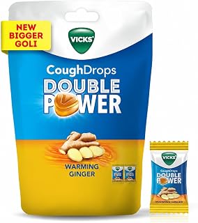 Vicks Cough Drops Double Power New & Improved, Bigger Drops, Warming Ginger Flavor Total 100 Drops