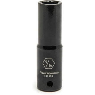1/2" Drive Deep Impact SAE Socket 9/16" by GEARWRENCH – 3.228 in, Chrome Molybdenum Steel, Black, Model 84549N
