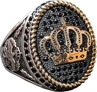 KAMBO Natural Onyx 925 Sterling Silver King Crown Ring - Men's Jewelry - Custom Size - Gemstone