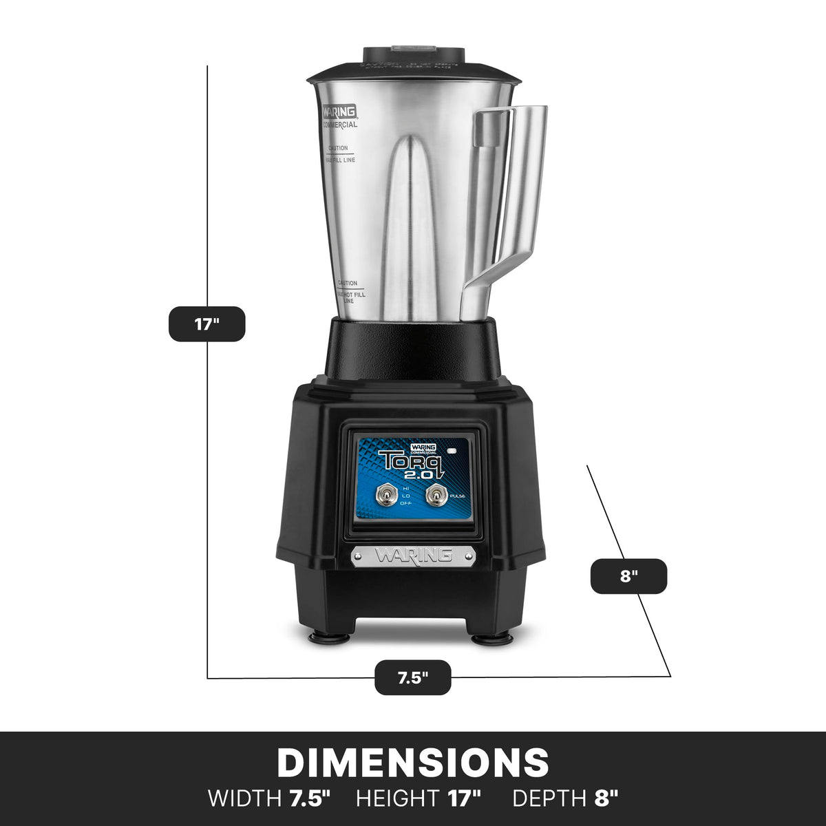 Torq Blender with 48 oz Stainless Steel Jar & Toggle Switch by Waring – 48 Ounce Stainless Steel Jar, 1.4 liters, Stainless Steel, Black, Model TBB145ES/TBB145S4