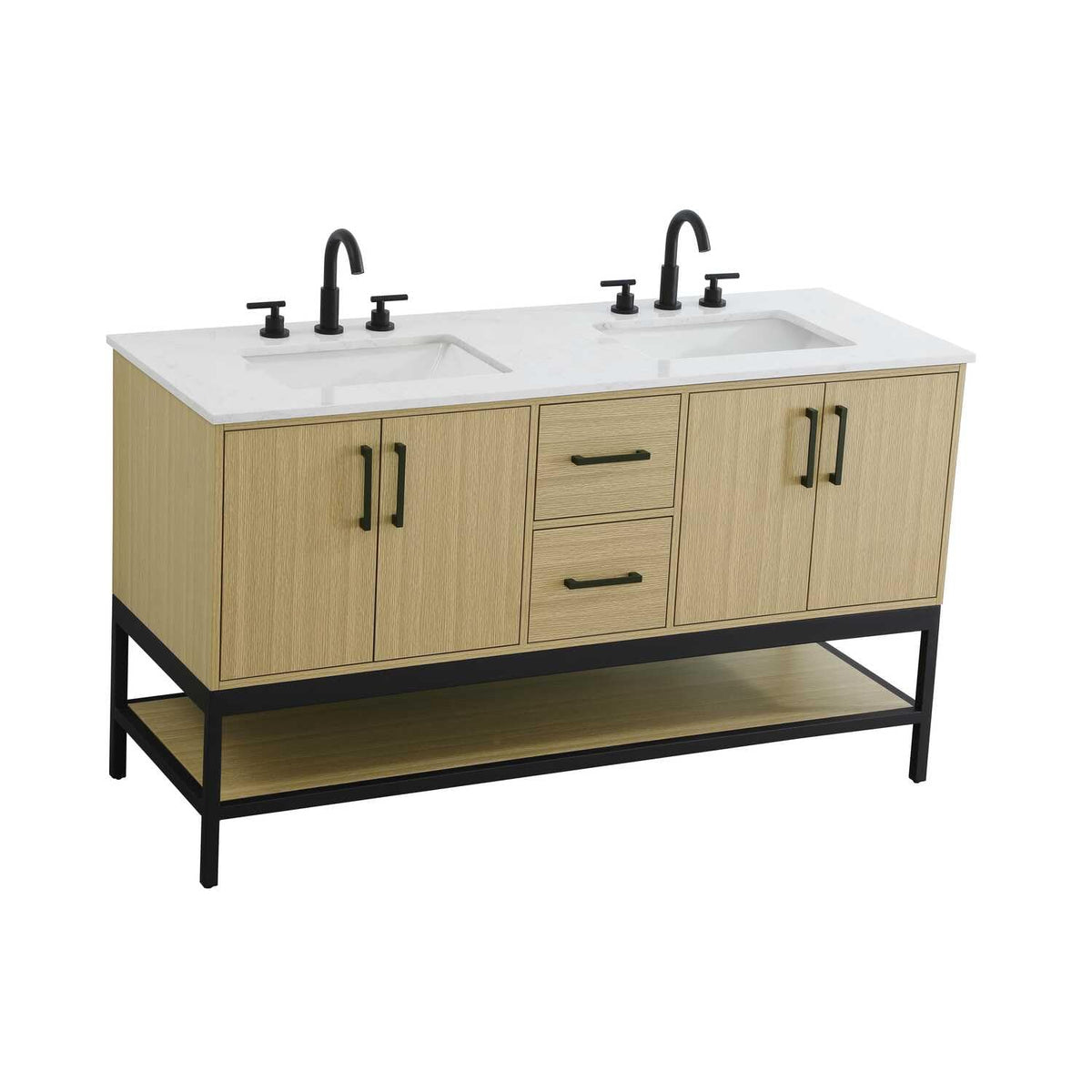 Elegant Kitchen and Bath 60" Double Bathroom Vanity in Honey Brown by Elegant Lighting – 60" W x 22" H x 18" D, Wood, Honey Brown, Model VF60760DMHB