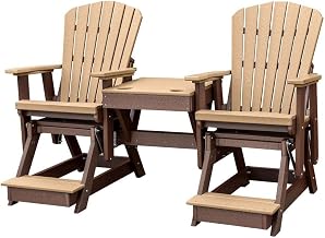 Brown Double Balcony Height Glider, 2-Seater with Center Table, All-Weather HDPE Outdoor Furniture