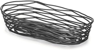 TableCraft BK11709, Oblong Basket, 9" x 4" x 2", Black Metal, Artisan Collection, Powder Coated for Durability, Versatile Design for Bread, Bagels, Pastries, and Decorative Use