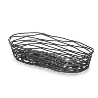 Oblong Basket, 9" x 4" x 2", Black Metal, Artisan Collection, Powder Coated for Durability, Versatile Design for Bread, Bagels, Pastries, and Decorative Use by Tablecraft – Model