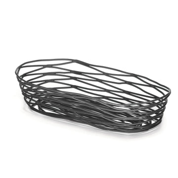 Oblong Basket, 9" x 4" x 2", Black Metal, Artisan Collection, Powder Coated for Durability, Versatile Design for Bread, Bagels, Pastries, and Decorative Use by Tablecraft – Model