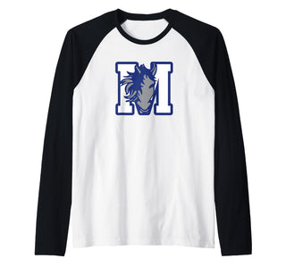 Curtis-Tufts M Mustang Raglan Baseball Tee by Curtis-Tufts High School, Medford, MA 02155 – Black, Model PSTY9HBA8Y5
