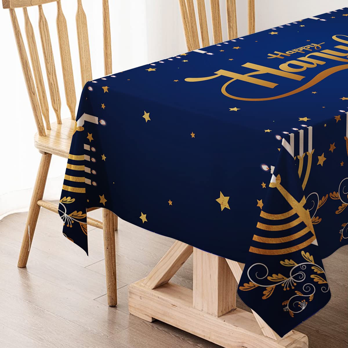 Hafangry Hanukkah Tablecloth, Menorah Design, 60 x 84 Inch