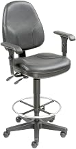 Leather Stool - Operator Synchro Mechanism - 360 Footrest with Armrests by Global Industrial – 19"L x 25.25"W x 27.1"H, Plastic, Black, Model 506757