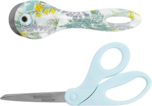 Westcott Scissors and Rotary Cutter Set, Precise Cutting of Fabric, Paper, Vinyl and More, Sewing Accessories with Extra Sharp and Robust Blades, 17636