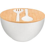 Lovyanxue Bamboo Salad Bowl Set, 12 Inch Extra Large with Lid and Servers, White