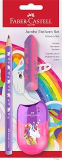 Faber-Castell 111528 Unicorn Writing Set with Jumbo Pencil, Sharpener and Eraser, School Set for Children